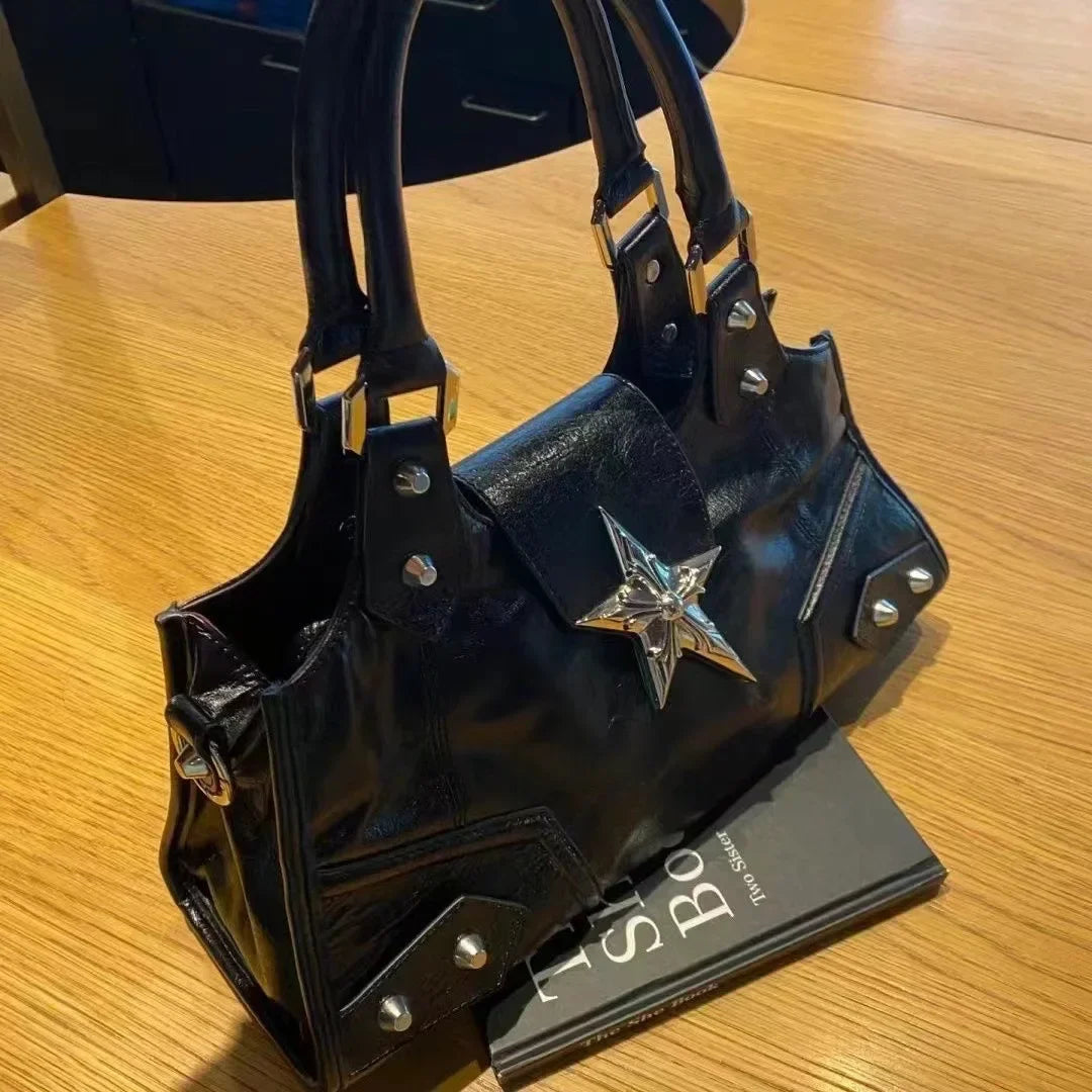 Vvsha Y2K Korean Gothic Star Girl Black Bag Aesthetic Vintage Fairy Grunge Punk Goth Purse Shoulder Handbags Bucket Tote Bags Women