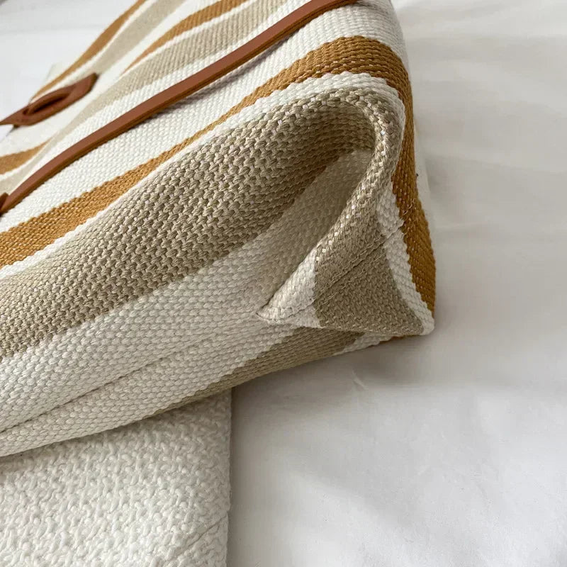 Vvsha Raffia Summer Bags for Woman 2025 Stripe Designer Shoulder Crossbody Shopper Storage Bag Women Casual Canvas Handbag Tote Bag