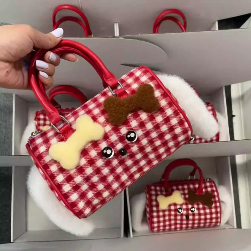 Vvsha MBTI Plaid Womens Handbag Cute Dog Small Fashion Y2k Original Shoulder Bag Vintage Red Exquisite Harajuku Female Crossbody Bag