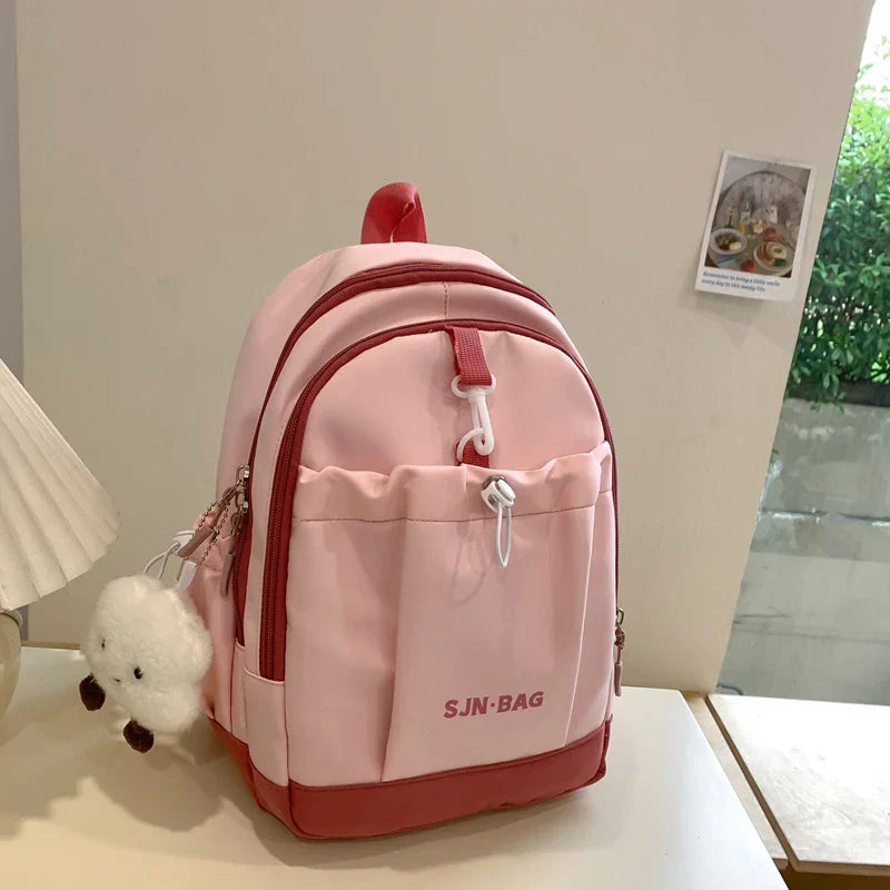 Vvsha Fashion Simple Nylon Color Matching Backpacks 2025 Hot Sale Large Capacity Casual Versatile Durable Schoolbags for Women