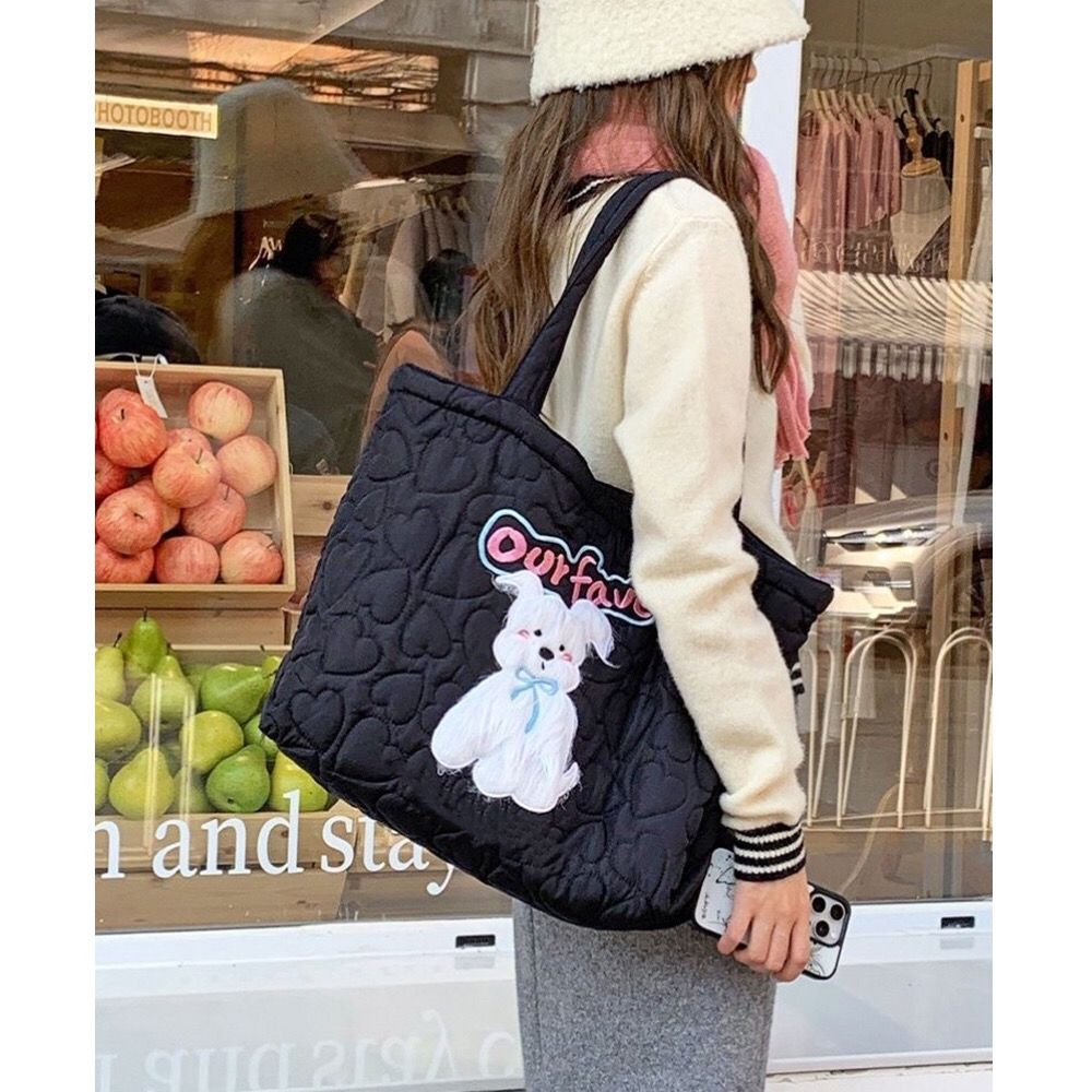 Vvsha Harajuku Pink Large Capacity Tote Bag Women Sweet Cute Puppy Embroidery Handbag Hot Girls Retro Shoulder Bags Aesthetic