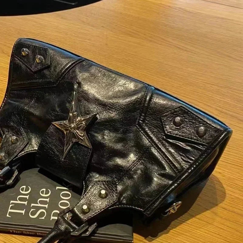 Vvsha Y2K Korean Gothic Star Girl Black Bag Aesthetic Vintage Fairy Grunge Punk Goth Purse Shoulder Handbags Bucket Tote Bags Women