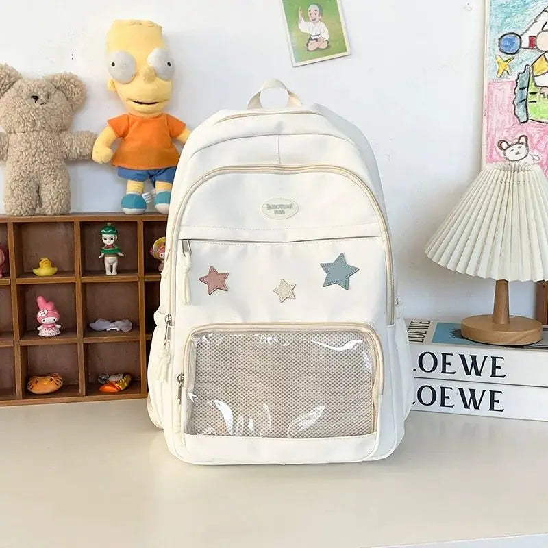 Vvsha Xiuya Pink Womens Backpack Cute Patchwork Transparent Fashion Backpacks Nylon Casual Large Capacity Travel Harajuku Female Bag