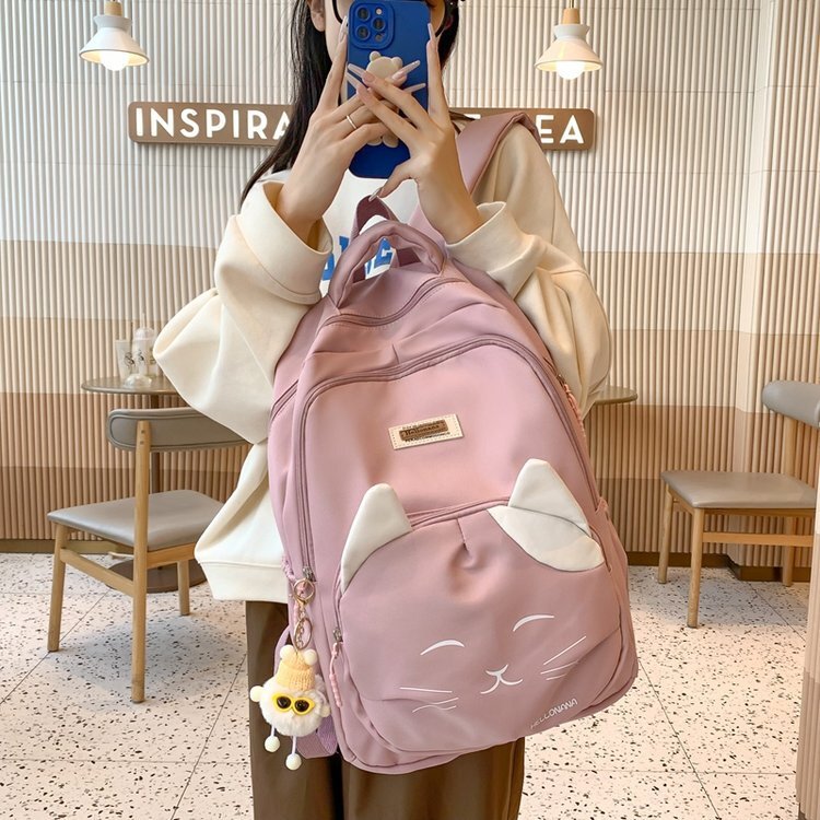 Vvsha Cute Cat Young Girl School Backpack Female Large Capacity Kawaii Back Pack Mochila Pink Women Bagpack Nylon Cartoon Schoolbag
