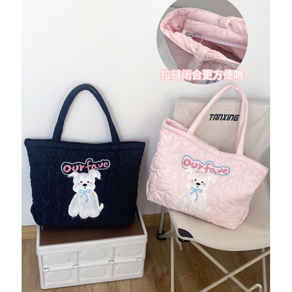 Vvsha Harajuku Pink Large Capacity Tote Bag Women Sweet Cute Puppy Embroidery Handbag Hot Girls Retro Shoulder Bags Aesthetic