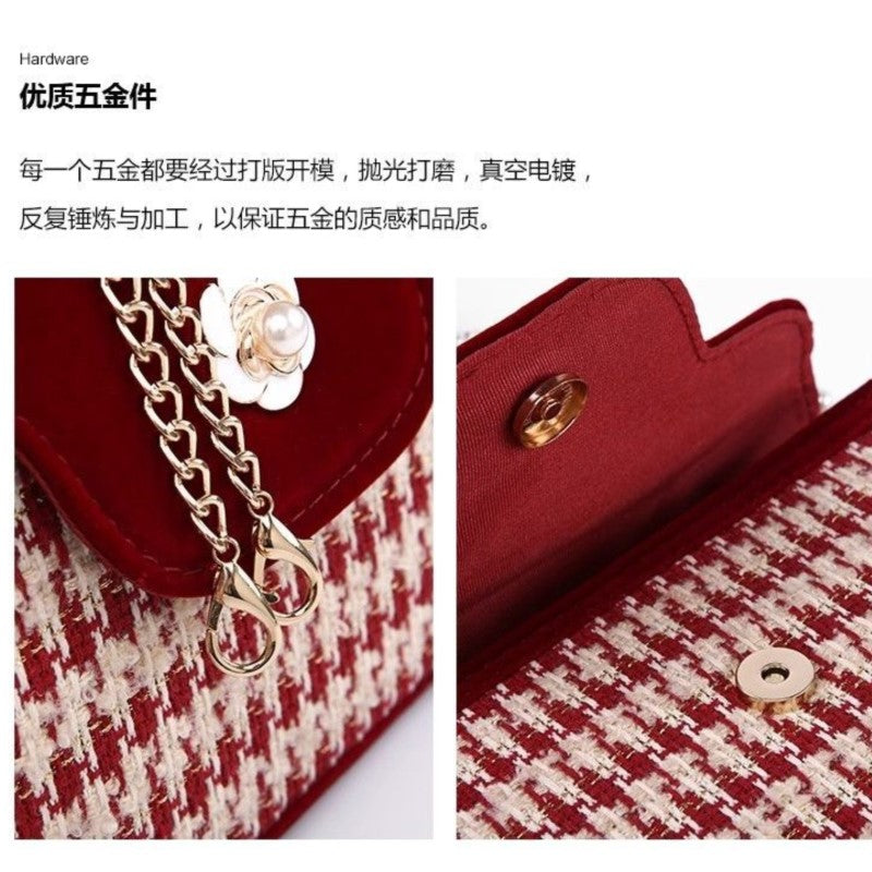 Vvsha Vintage Red Velvet Handbag Purse Women Wedding Pearl Handle Square Messenger Bag Female Casual Crossbody Bags 2025 New