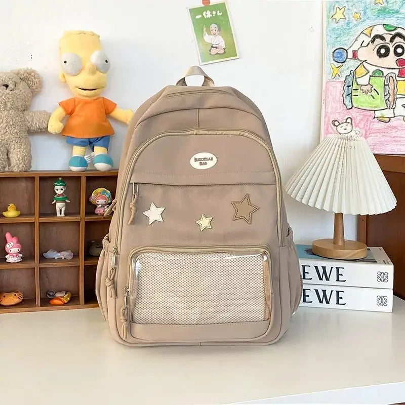 Vvsha Xiuya Pink Womens Backpack Cute Patchwork Transparent Fashion Backpacks Nylon Casual Large Capacity Travel Harajuku Female Bag