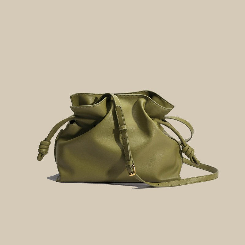 Vvsha Brand Luxury Drawstring Long Shoulder Bag Crossbody Pleated Design Cowhide Lucky Bag Female Fashion Clutch Bucket Bag Roomy Bags