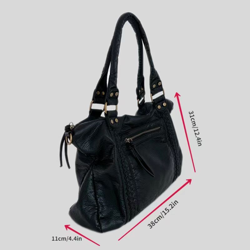 Vvsha Women's Fashion Y2K Hot Girl Washed Distressed Motorcycle Bag Large Capacity Vegan Leather Shoulder Handbag