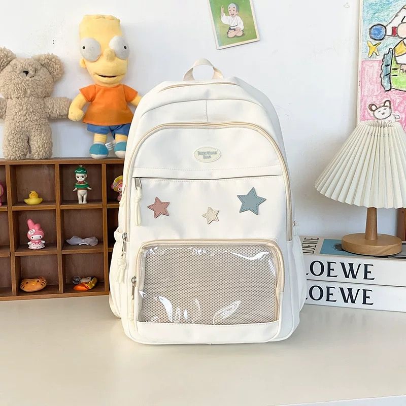 Vvsha Xiuya Pink Womens Backpack Cute Patchwork Transparent Fashion Backpacks Nylon Casual Large Capacity Travel Harajuku Female Bag
