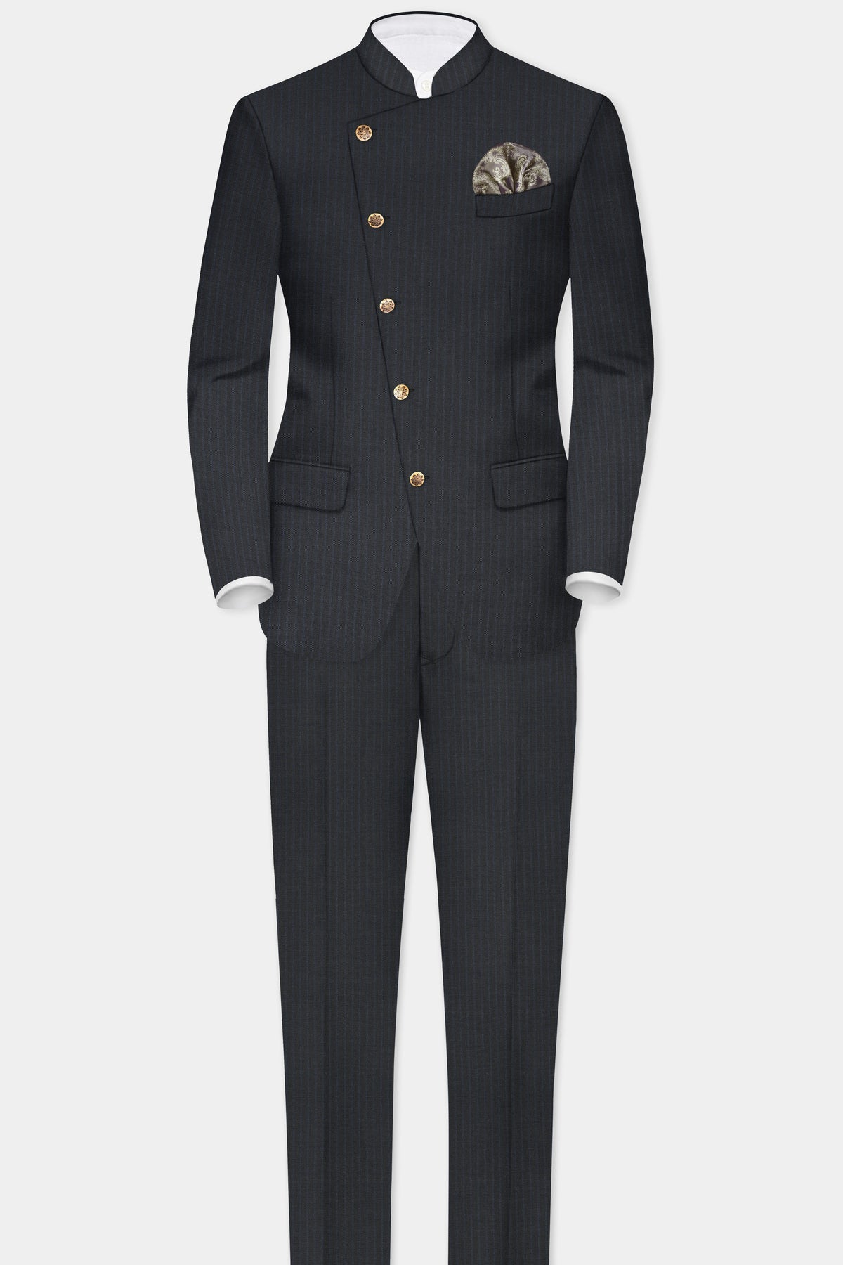 Men Cotton Single-Breasted Two-Piece Suit