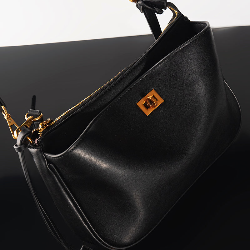 Vvsha Luxury Rodeo Women Shoulder Bags Cowhide Leather Brand Black Handbags For Women Fashion Gold Silver Buckle Design Underarm Bags