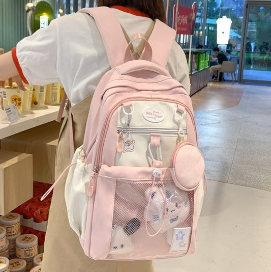 Vvsha Cute Nylon School Backpack for Girls Teenage Student Women Backpack Multi-Pocket Schoolbag Kawaii Laptop Book Bag Pack Mochila