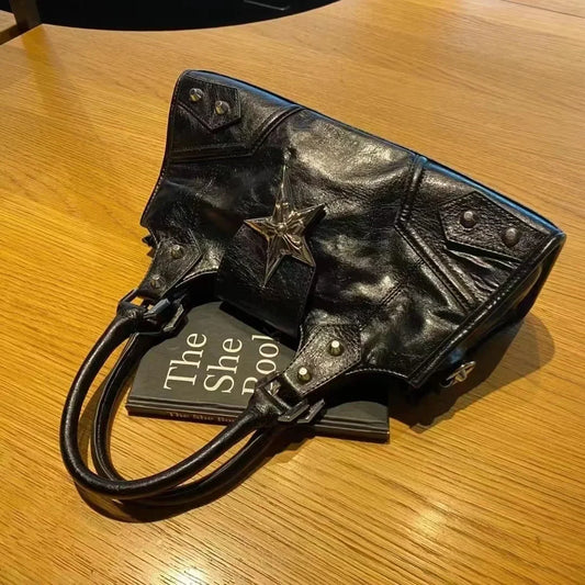 Vvsha Y2K Korean Gothic Star Girl Black Bag Aesthetic Vintage Fairy Grunge Punk Goth Purse Shoulder Handbags Bucket Tote Bags Women
