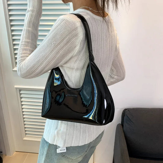 Vvsha Trendy Designer Solid Shoulder Bags for Women Handbags and Purses 2025 New Fashion Patent Leather Underarm Ladies Tote Bags
