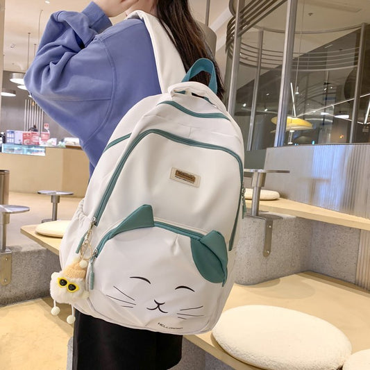 Vvsha Cute Cat Young Girl School Backpack Female Large Capacity Kawaii Back Pack Mochila Pink Women Bagpack Nylon Cartoon Schoolbag