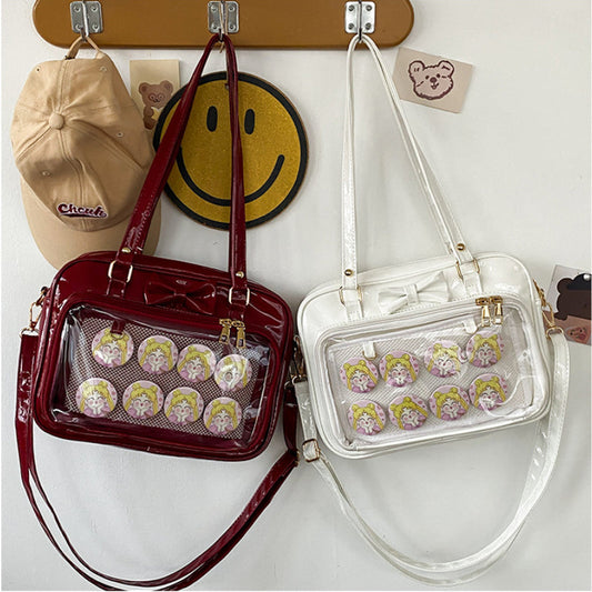 Vvsha Kawaii Patent Leather Handbags Women Transparent PVC Itabag Women Tote Bag New Japanese Shoulder Bag Women Small JK Bag ita bag