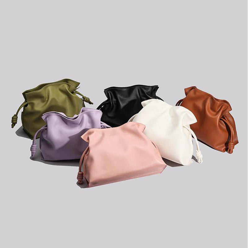 Vvsha Brand Luxury Drawstring Long Shoulder Bag Crossbody Pleated Design Cowhide Lucky Bag Female Fashion Clutch Bucket Bag Roomy Bags