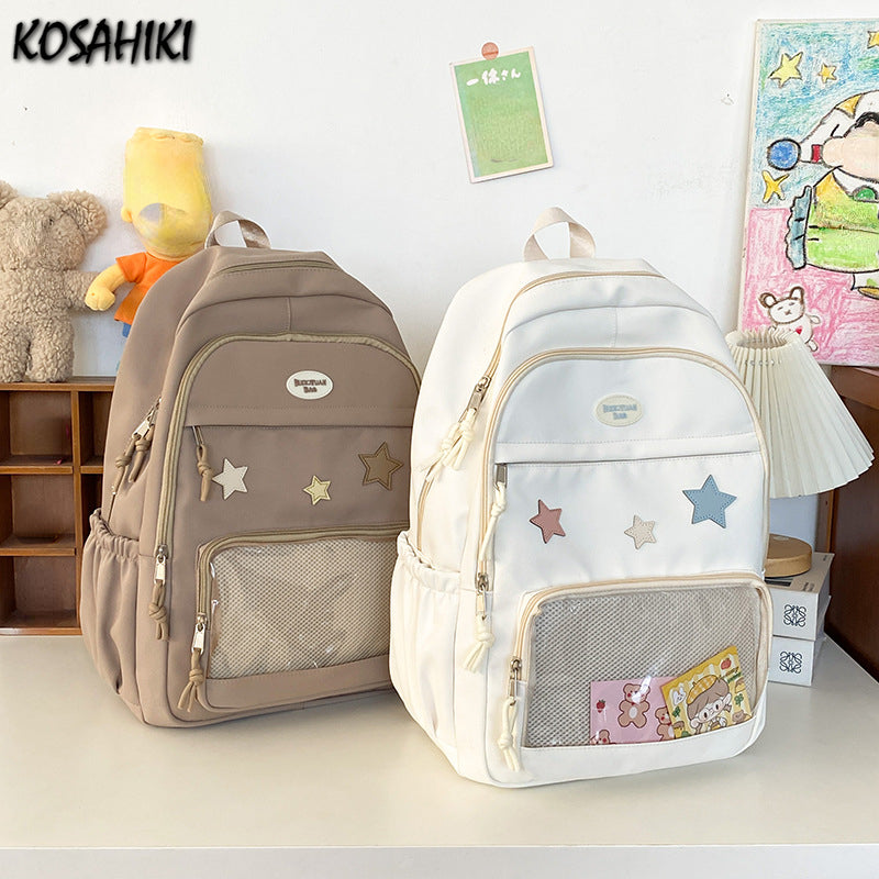 Vvsha Japanese Y2k Aesthetic Star Transparent Backpack Women Students Casual Kawaii Star Schoolbag Girl High-capacity Preppy Backpacks