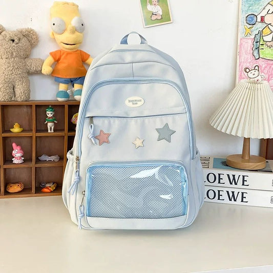 Vvsha Xiuya Pink Womens Backpack Cute Patchwork Transparent Fashion Backpacks Nylon Casual Large Capacity Travel Harajuku Female Bag