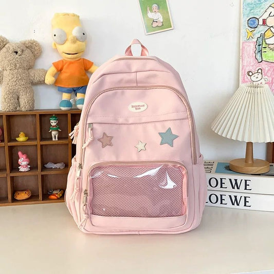 Vvsha Xiuya Pink Womens Backpack Cute Patchwork Transparent Fashion Backpacks Nylon Casual Large Capacity Travel Harajuku Female Bag