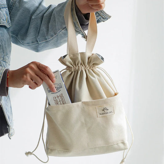 Vvsha Drawstring Canvas Insulated Lunch Bag Thicken Aluminium Foil Thermal Bento Box Tote Cooler Handbags Picnic Food Dinner Container
