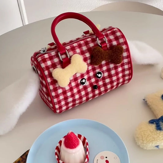 Vvsha MBTI Plaid Womens Handbag Cute Dog Small Fashion Y2k Original Shoulder Bag Vintage Red Exquisite Harajuku Female Crossbody Bag