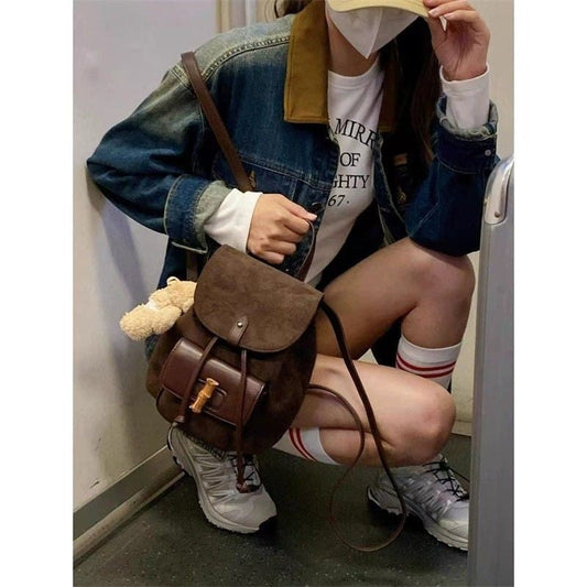 Vvsha Hot Girls Brown Mini Backpack Women New Retro Versatile Suede Chic Y2k Backpacks Female Vintage Casual Mochila Aesthetic