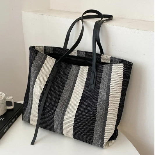 Vvsha Raffia Summer Bags for Woman 2025 Stripe Designer Shoulder Crossbody Shopper Storage Bag Women Casual Canvas Handbag Tote Bag