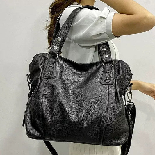 Vvsha Women's Retro Roomy Shoulder Bag Female Luxury Black Classic Crossbody Bag Quality Leather Ladies Large Commuter Tote Handbag