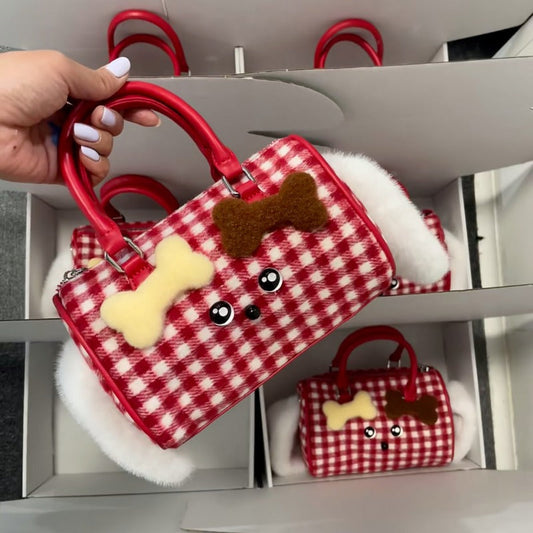 Vvsha MBTI Plaid Womens Handbag Cute Dog Small Fashion Y2k Original Shoulder Bag Vintage Red Exquisite Harajuku Female Crossbody Bag