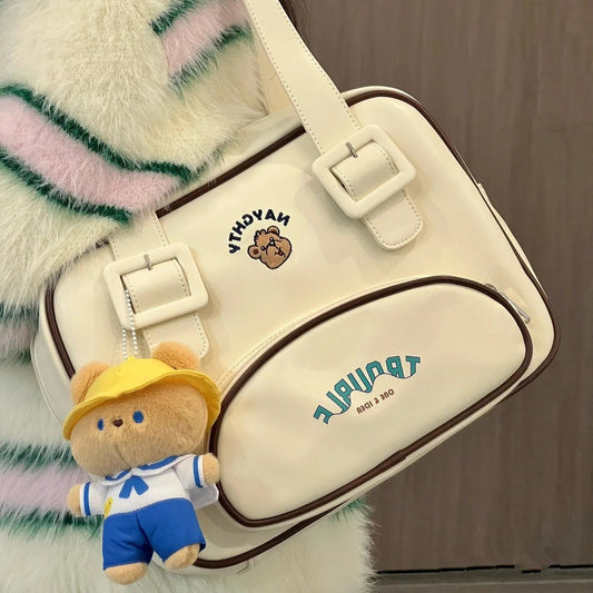 Vvsha Cute Bear Pu Leather Kawaii Fashion Retro College Style Old School Large Capacity Shoulder Underarm Bag Women Bag Handbag Purses
