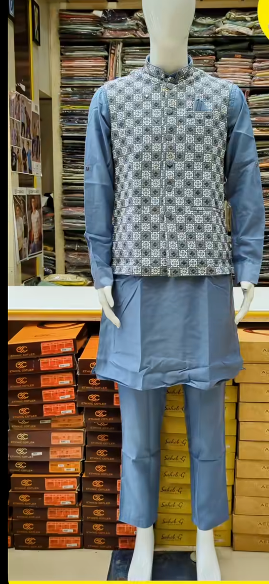 Kurta With Pyjama & Nehru Jacket