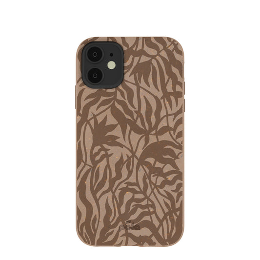 Chocolate Brown Rustic Leaves iPhone 11 Case
