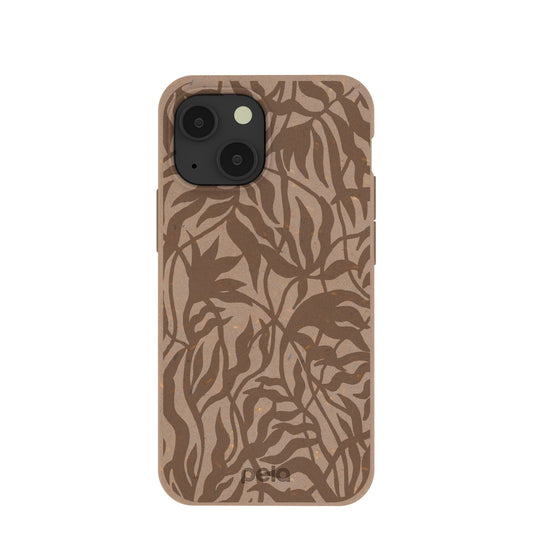 Chocolate Brown Rustic Leaves iPhone 13 Mini Case