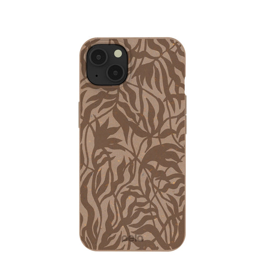 Chocolate Brown Rustic Leaves iPhone 13 Case