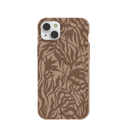 Chocolate Brown Rustic Leaves iPhone 14 Plus Case