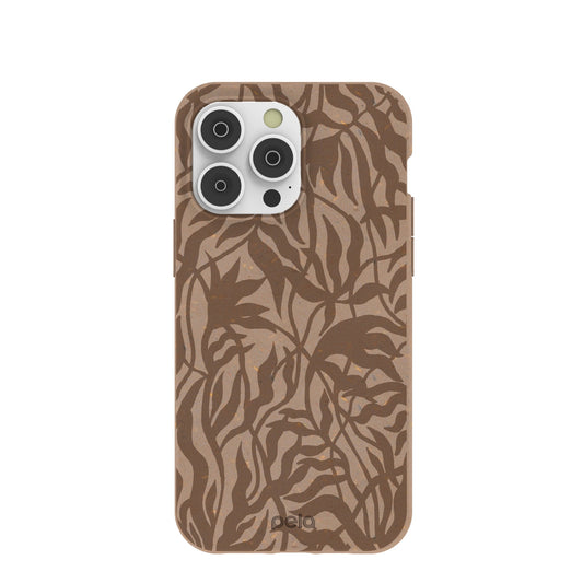 Chocolate Brown Rustic Leaves iPhone 14 Pro Max Case