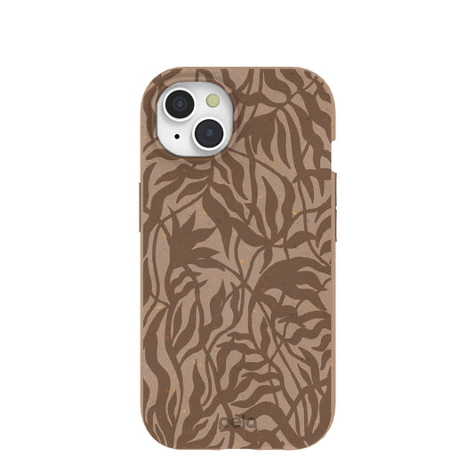 Chocolate Brown Rustic Leaves iPhone 15 Case