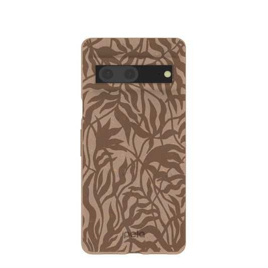 Chocolate Brown Rustic Leaves Google Pixel 7 Case