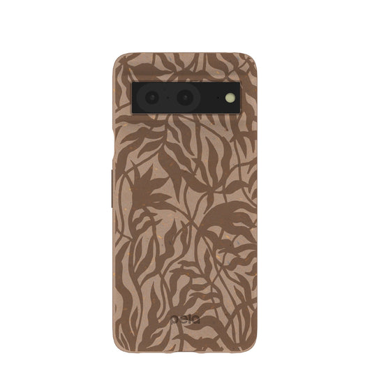 Chocolate Brown Rustic Leaves Google Pixel 8 Case