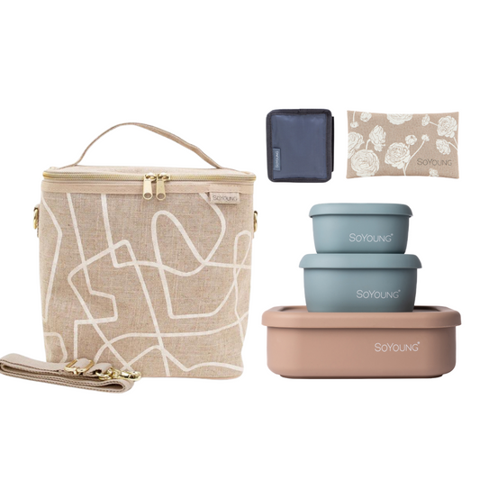 The Ultimate Lunch Poche - White Abstract Lines - 6pc