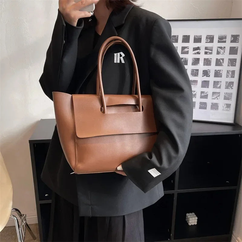 Vvsha Fashion Women Shoulder Bags 2025 New Large Capacity Handbags Simple Retro Tote Bags Solid Color Famous Brand High Quality Bags