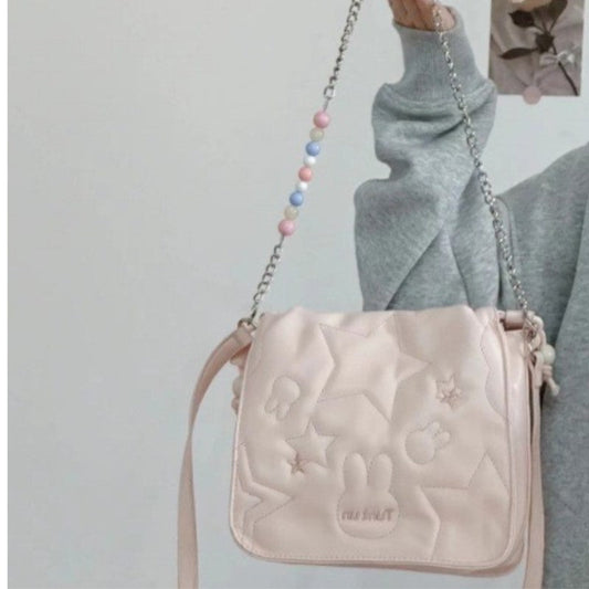 Vvsha Sweet Cute Pink Square Bag Handbag Women Beading Chain Y2k Handbag Ladies Hot Girls Shoulder Crossbody Bags Aesthetic