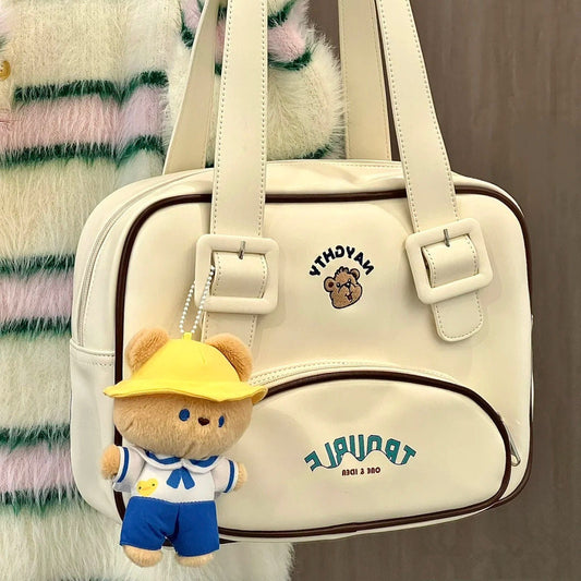 Vvsha Cute Bear Pu Leather Kawaii Fashion Retro College Style Old School Large Capacity Shoulder Underarm Bag Women Bag Handbag Purses
