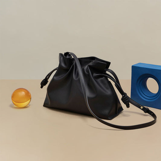 Vvsha Brand Luxury Drawstring Long Shoulder Bag Crossbody Pleated Design Cowhide Lucky Bag Female Fashion Clutch Bucket Bag Roomy Bags