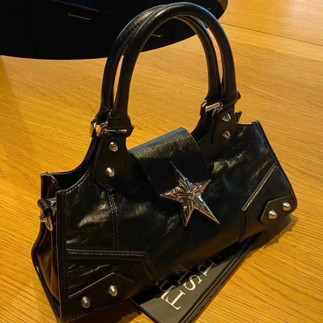 Vvsha Y2K Korean Gothic Star Girl Black Bag Aesthetic Vintage Fairy Grunge Punk Goth Purse Shoulder Handbags Bucket Tote Bags Women