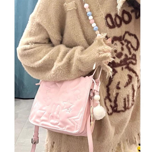 Vvsha Sweet Cute Pink Square Bag Handbag Women Beading Chain Y2k Handbag Ladies Hot Girls Shoulder Crossbody Bags Aesthetic