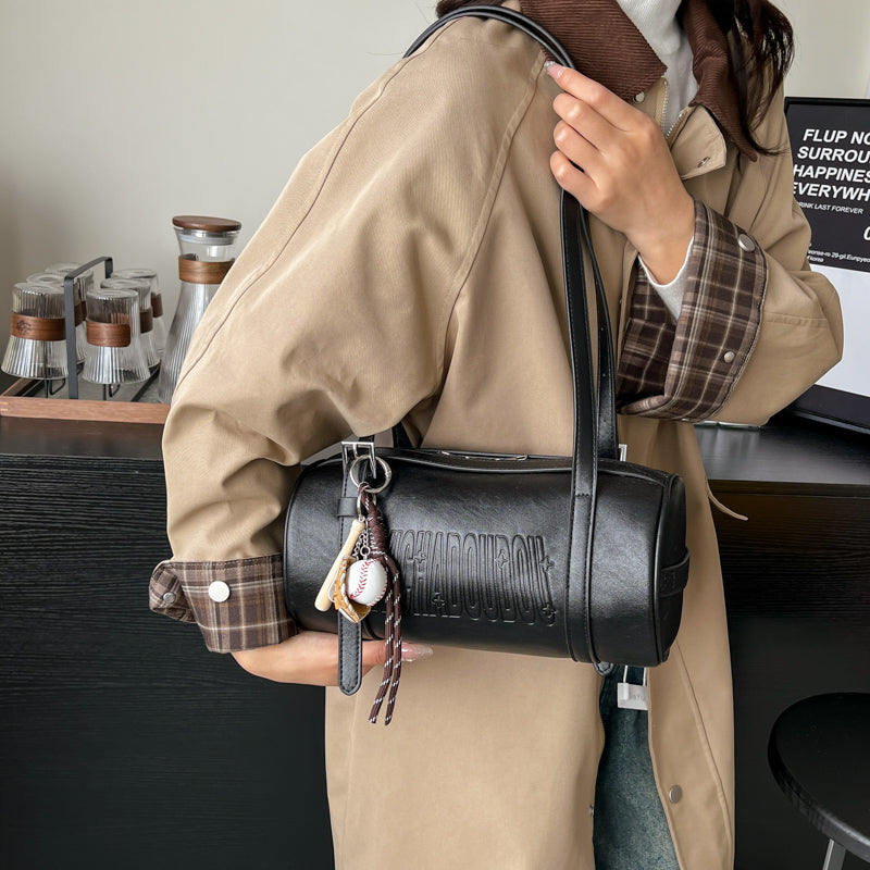 Vvsha Multifunctional Cylinder Shaped Shoulder Bags For Women 2025 Winter Latest Designer Handbags Luxury Cross Body Bag With Pendant