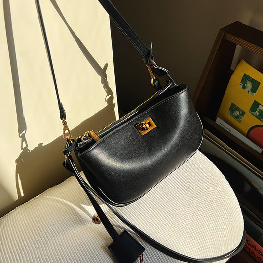 Vvsha Luxury Rodeo Women Shoulder Bags Cowhide Leather Brand Black Handbags For Women Fashion Gold Silver Buckle Design Underarm Bags